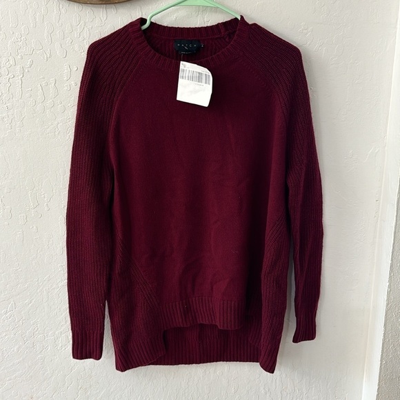Hatch Baseball Sweater Burgundy Red Ribbed Knit High Low Crew Neck Pullover - Picture 6 of 9